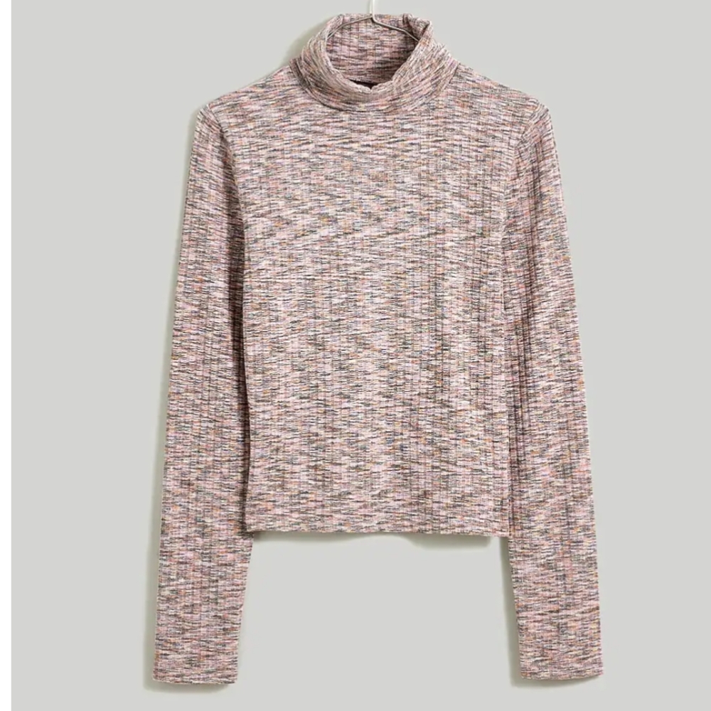 Madewell Space-Dyed Ribbed Cropped L/S Turtleneck Size XL Woodrose NN266 EUC